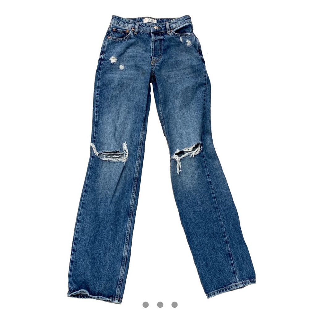 Free People Medium Wash Straight Leg Baggy Jeans
